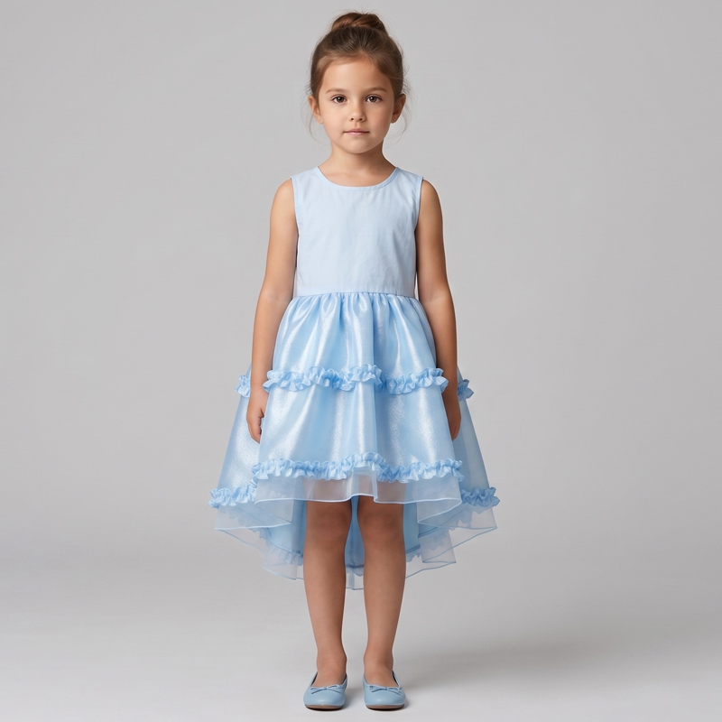 Double Layer Blue Princess Dress for Girls
