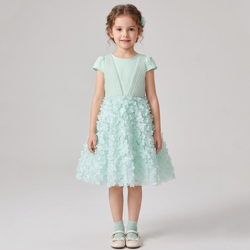 Floral Girls Cotton Summer Green Tulle Dress