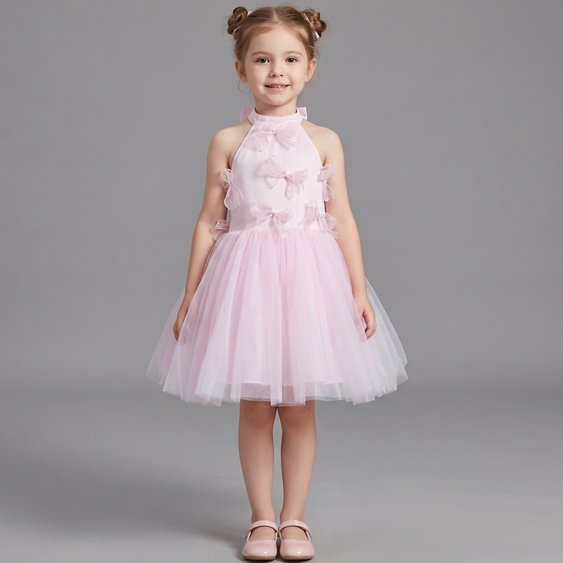 Pink Cute Bow Embroidery Sleeveless Tulle Dress Outfit